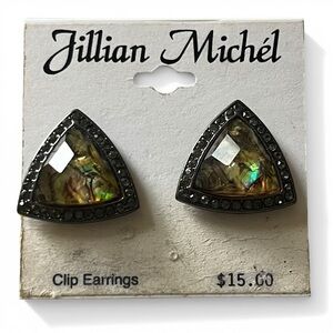 Jillian Michel Clip On Earrings New on Card NOC Vtg Triangle Rhinestones